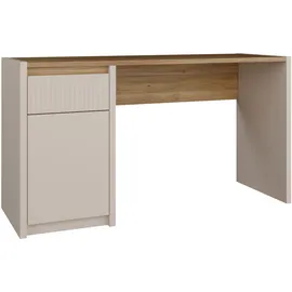 Forte Schreibtisch "Oak Squere", mauvella eiche, sand, sand, mauvella eiche, B:130cm H:72cm T:51,7cm, Tische, Schreibtisch, B/H/T 130/72/51,7cm, Soft Close, Vollauszug