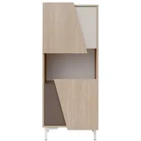 Furnival Vitrine, Ecru, Weiß Hochglanz, Holz, Rechteckig, 50x122x40 cm,