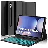 Tastatur für Samsung Galaxy Tab S10 Plus 12.4”, 7-Farbige Beleuchtung, Hülle Tastatur für Tablet Samsung Galaxy S10 Plus/S9 Plus 12.4 Zoll 2023/2024, Bluetooth Magnetisch mit QWERTZ Layout, Schwarz