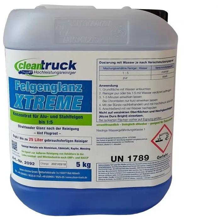 cleantruck Felgenglanz XTREME (Alu-Reiniger und Flugrostentferner mit Glanz), 5 Kg