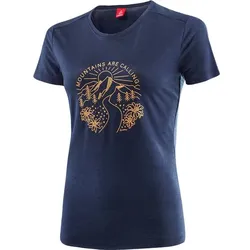 LÖFFLER Damen Shirt W PRINTSHIRT MOUNTAINS MERINO-, DARK BLUE, 42