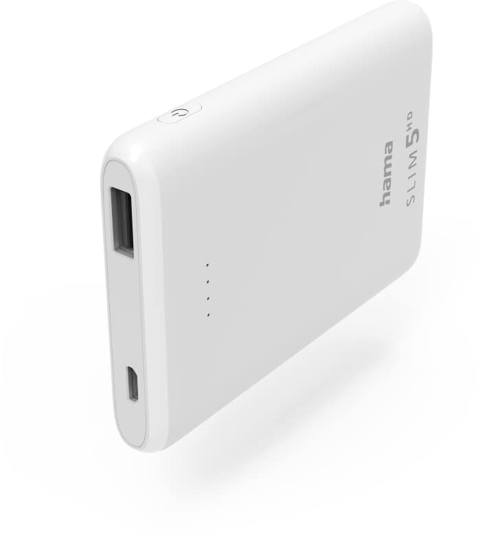 Hama Power Pack Slim 5HD (Externer Akku 5000 mAh, tragbarer Akku Schnellladung, USB 3.0, Power Bank kompatibel mit iPhone 14 13 12 11 X Samsung Xiaomi Huawei iPad etc) Weiß