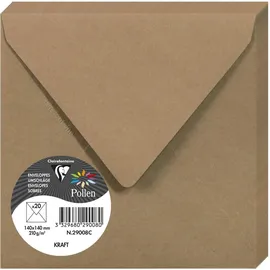 Clairefontaine 29008C Packung mit 20 Umschläge Pollen, 140 x 140mm, 135g, Kraft Natur