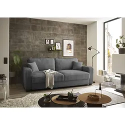 Schlafsofa ED EXCITING DESIGN "Carrara", grau (anthrazit), B:235cm H:89cm T:92cm, 100% Polyester, Sofas, mit Bettkasten & 2 Zierkissen