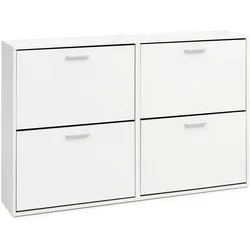 Schuhschrank `Nidda` Holz: Zeitloses Design, große Ablagefläche, 4 Klapptüren, 8 Schuhablagen, einfacher Aufbau. Weiß, 120x24x81 cm | Kadima Design