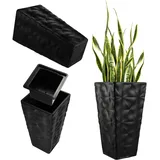 Kadax Blumentopf mit 3D Effekt, Blumenkübel aus Kunststoff in 4 Farben, Pflanzkübel mit Einsatz und praktischen Griffen, Kunststofftopf, Outdoor-Pflanzkübel, Innentopf (Schwarz Höhe: 74,5 cm)