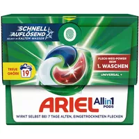 Ariel Waschmittel Pods All-in-1, Waschmittel 19 Waschladungen, Universal+, Kraftvolle Fleckenentfernung in nur 1 Waschgang