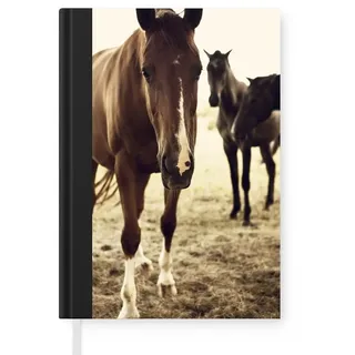 MuchoWow Notizbuch Pferde Sepia-Fotodruck