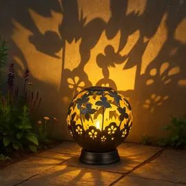 Nino Leuchten Solarleuchte Solarlampen für Außen Balkon Deko Gartendeko Metall Outdoor, Schmetterling Blumen Design, schwarz, led, DxH 20 x 22,5 cm, 2er Set