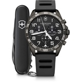 Victorinox Herren-Uhr FieldForce Sport Chrono mit Spartan PS Messer, analog, Quarz, Wasserdicht bis 100 m, Gehäuse-Ø 42 mm, Armband 21 mm, 95 g, Schwarz