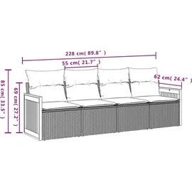 vidaXL Gartensofa-Set mit Kissen, schwarzes Polyrattan