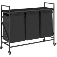 VidaXL Wäschekorb 3 Fächer mit Rädern Schwarze Eiche