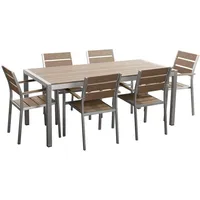 Beliani Gartenmöbel-Set, Silber, Kunststoff, 6-Sitzer Minimalistisch Terrasse Outdoor - Hellbraun/Silber