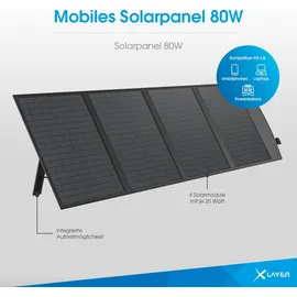Xlayer Solarpanel faltbar I 80W I tragbare Solartasche I Solaranlage I USB-C I mobile Stromversorgung I schnelle Ladung I Camping Zubehör Solarmodul Wohnwagen Reisen Survival Outdoor