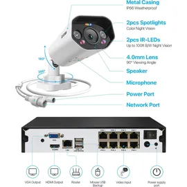 ZOSI 4K PoE Überwachungskamera Set mit 8CH 2TB HDD NVR und 4X 8MP Outdoor PoE IP Kamera, Personenerkennung, Farbe Nachtsicht, Flutlicht Außen Smart Videoüberwachung System