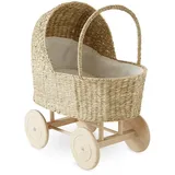 vertbaudet Puppen Accessoires-Set Puppenwagen aus Seegras mit Holzrädern weiß