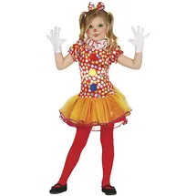 Fiestas Guirca Buntes Clown Kostüm Mädchen mit Petticoat Clown Kleid, Clown Halskrause - Alter 3-4 J.- Clown Kostüm Kinder Mädchen, Clownkostüm Kinder Karneval, Faschingskostüme Kinder Clown Fasching