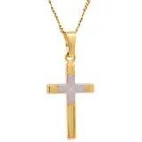HOPLO Kreuzanhänger Anhänger Kreuz 333 Gold rhodiniert mit vergoldeter Silberkette 55 cm, Made in Germany 55 cm Unisex