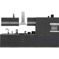 Kochstation HELD MÖBEL Küche »Luhe«, 390 cm breit, wahlweise mit oder ohne E-Geräten, gefräste MDF-Fronten, grau
