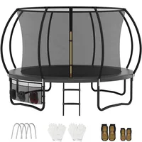 VFU Trampolin Outdoor Ø 222/305/366/427 cm, Kindertrampolin Gartentrampolin mit Sicherheitsnetz, Schuhtasche und Leiter, Runde Trampoline für Kinder mit Randabdeckung, Schwarz