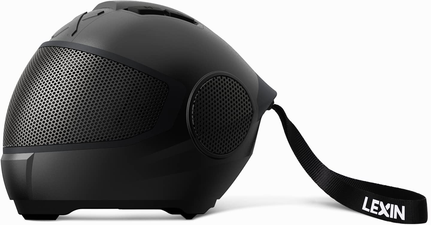 LEXIN Model S Bluetooth Lautsprecher in Schwarz, 360 Grad Audio Sound, Freisprechfunktion mit eingebautem Mikrofon, Musikbox für unterwegs, zu Hause, Terrasse oder Arbeitszimmer