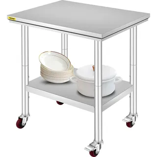 VEVOR 76X60CM Arbeitstisch Edelstahltisch mit Räder Gastrotisch Werkzeug Cafeteria