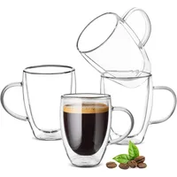 Doppelwandige Kaffeegläser 4er Set 350ml, Teegläser Kaffeegläser Latte Macchiato Tassen, Espressotassen mit Griff, Espresso Gläser, Hitzebeständige Kaffeetassen Trinkgläser aus Borosilikat-Glas