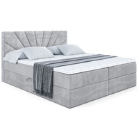 ALTDECOR Boxspringbett MILTIO, Polsterbett mit Kopfteil und Bettkasten - Mittelfest (H3) Matratze - 140x200 - Hellgrau Samt