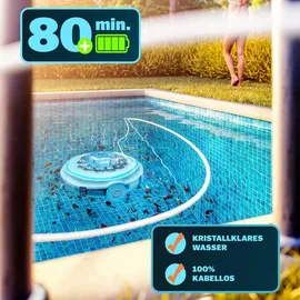 monzana Poolroboter Poolboy600 Kabellos Vollautomatisch 80 Min Akku 5200mAh Li-Ion 80m2 Pool Bodensauger Poolreiniger Poolsauger Titangrau