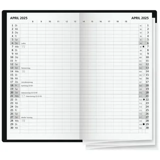 Glocken Taschenkalender 2025, 2 Seiten = 1 Monat schwarz, 8.7x15.3x0.4 cm