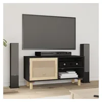 Furnicato TV-Schrank Schwarz 80x30x40 cm Massivholz Kiefer Natur-Rattan