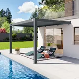 TOOLPORT PRIMEYARD Terrassenüberdachung 3x4 m Aluminium-pfosten mit Lamellendach aus Alu anthrazitfarbene Anbaupergola
