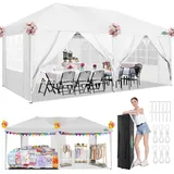 COBIZI Pavillon 3x6 Wasserdicht Faltpavillon mit 6 Seitenteilen Freiluft Faltpavillon Stabile UV-Schutz 50+ Pop Up Gartenpavillon Partyzelt für Freien, Garten, Party, Hochzeit, Markt (3x6m Weiß)