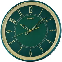 Seiko Clocks Wanduhr Quarz mit Leisegang Grün/Goldfarben