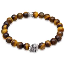 KUZZOI Armband Tigerauge Totenkopf Bead 925 Silber braun 21 cm