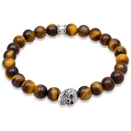 KUZZOI Armband Tigerauge Totenkopf Bead 925 Silber braun 21 cm