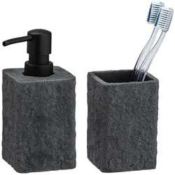 Badaccessoire-Set WENKO "Villata", grau (anthrazit), Polyresin (Kunststein), Badaccessoires-Sets