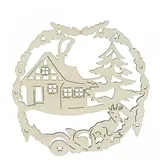 OBC-Kunsthandwerk Winterliches-Weihnachtliches Fensterbild aus Holz gesägt, Haus