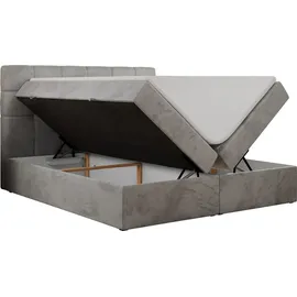 MKS Meble Boxspringbett mit Matratze, Bett mit Multipocket - Matratze und Topper Polsterbett mit Bettkasten und Kopfteil, ERNI ... - Hellgrau,