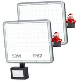 TOPAUBUB LED Strahler Außen mit Bewegungsmelder 50W - 5000LM 6500K LED Scheinwerfer Futer mit Bewegungsmelder Kaltweiß 2 Stücke IP67 Aussenstrahler Wasserdicht für Garten/Hof/Außenbereich