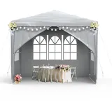 HENGMEI Gartenlauben Gartenzelt 3x3 m Partyzelt mit 4 SeitenteilenFenstern Gartenpavillon mit Stahlrahmen, UV- & Sonnenschutz, Pavillon für Garten, Hochzeit, Grillparty, Terrasse, Camping, Grau