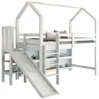 Ulife Etagenbett Multifunktionales Hochbett Kinderbett, Einzelbett, 90*200 cm, Weiß (1-St., Ohne Matratze), Mit Rutsche & Treppen & Schließfach & Regal weiß