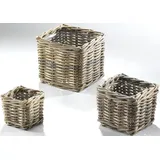 Kobolo Übertopf Rattankorb Pflanzkorb 3er Set eckig - Rattan - grau
