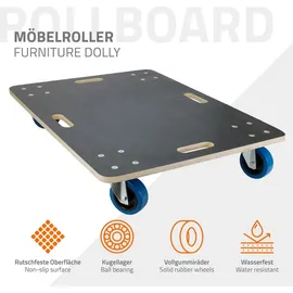 ECD Germany Transportroller 60x80 cm bis 800 kg Siebdruckplatte PP-Räder Rollbrett Möbelroller Transporthilfe für Umzug Möbel-Transport