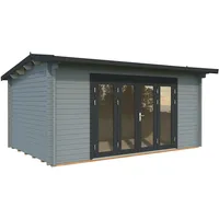 Palmako Gartenhaus Ines 13,7 m2 - 44 mm hellgrau/anthrazit