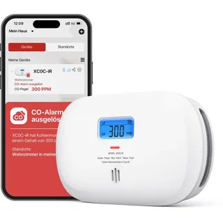 X-Sense Smart Kohlenmonoxid Melder XC0C-iR, Stummschaltung per App, CO Melder mit LCD-Digitalanzeige, Kohlenmonoxidmelder mit austauschbarer Batterie, 1 Stück