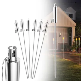 XMTECH Gartenfackel Edelstahl 115 cm 6er Set silber
