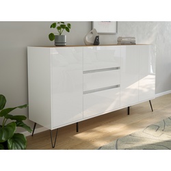 Design Sideboard Kommode Zuma 180cm Greifraum 3 SoftClose 3 Türen Weiß/Eiche Top