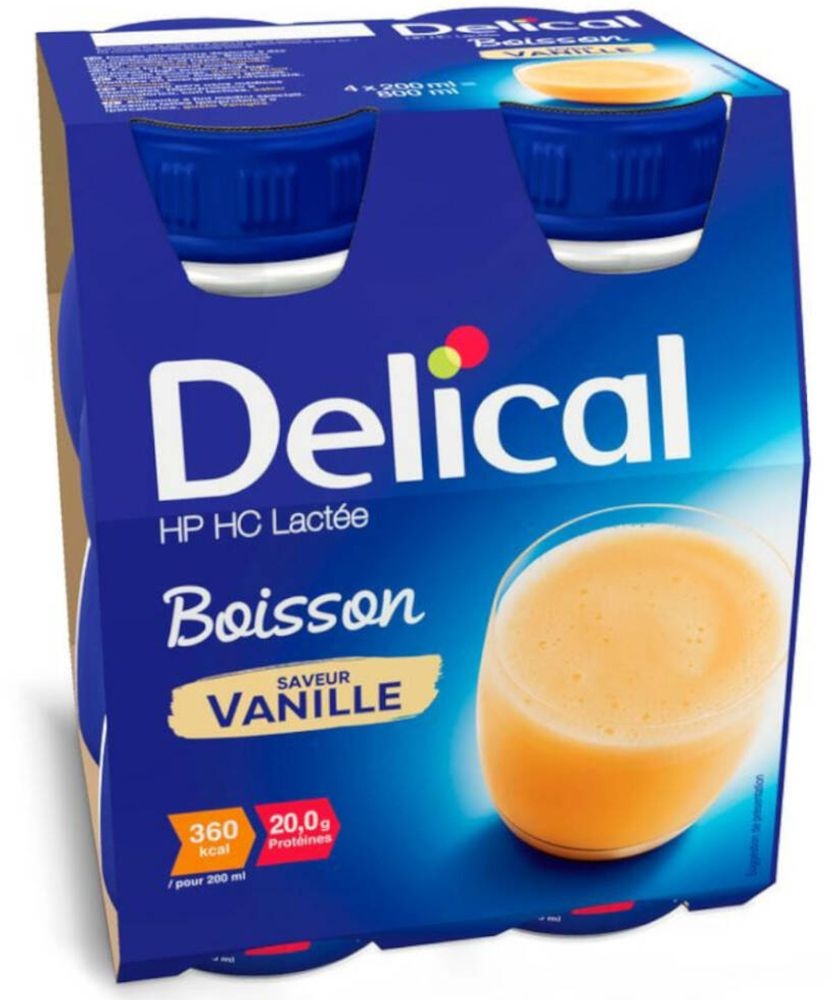 Delical Boisson lactée HPHC Vanille 360 kcal 4x200 ml fluide