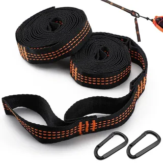 MOERDIFFER 2 Stück Hängematte Befestigung, 2 m x 2,5 cm Hängemattenaufhängung Mit 2 Hook Carabiners, AufhäNgung HäNgesessel Befestigung Max Belastbarkeit 200kg FüR Garten Outdoor Reise-Orange